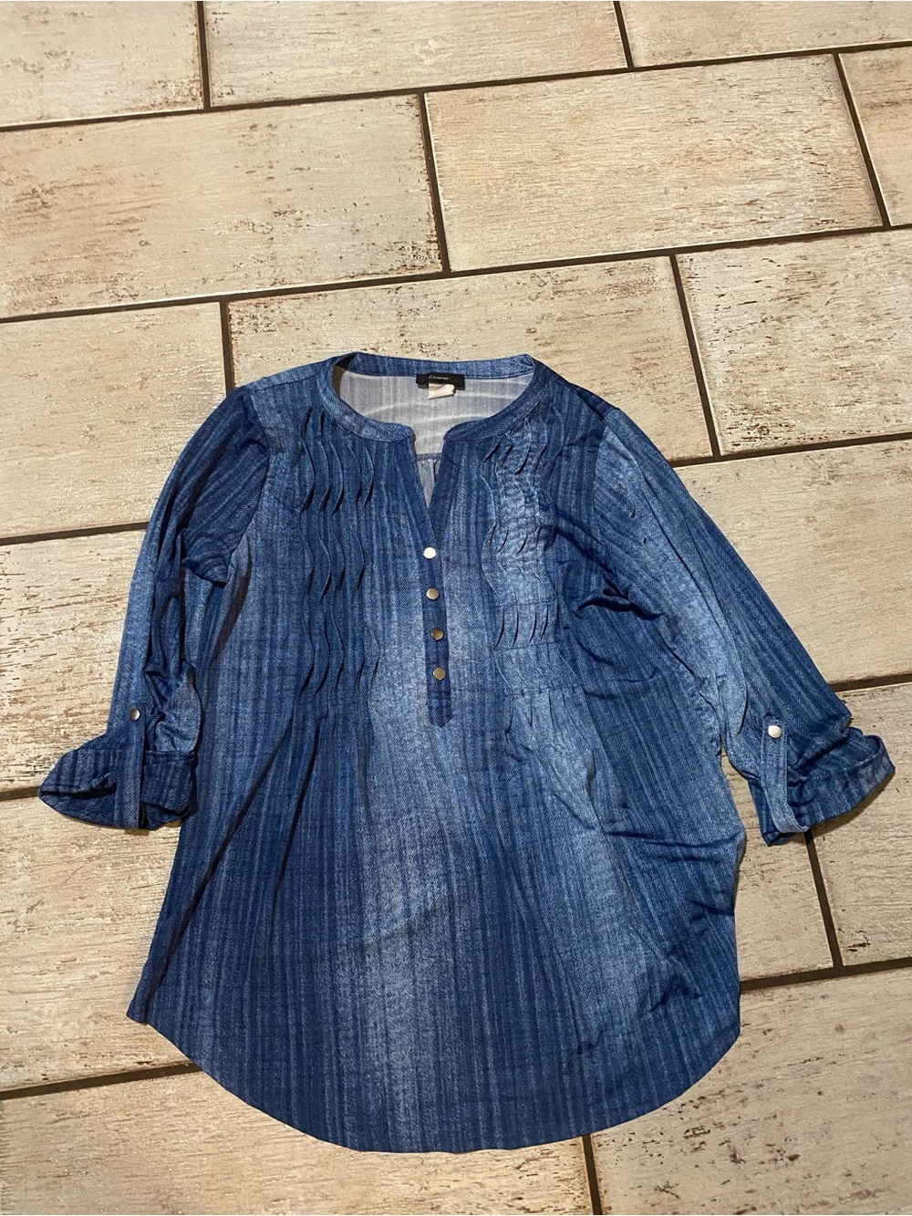 Cocomo Indigo Blue Pintuck Henley Tunic Size M